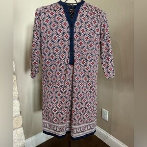 Talbots Red, White and Navy Blue, printed shirt dress, EUC!